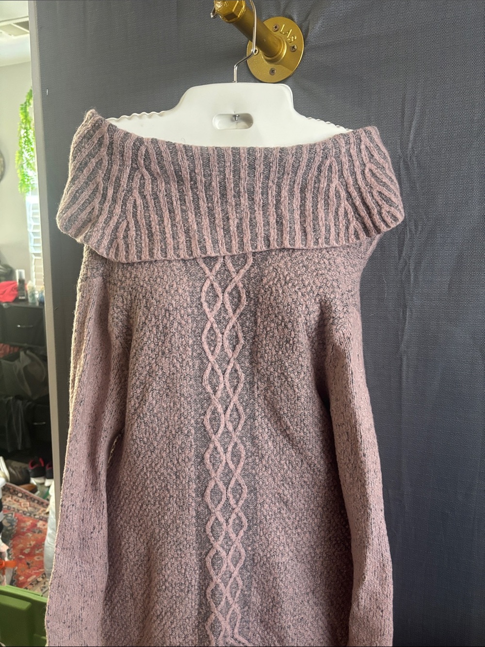 Kaisely Pink and Gray Striped Knit Crew Sweater
